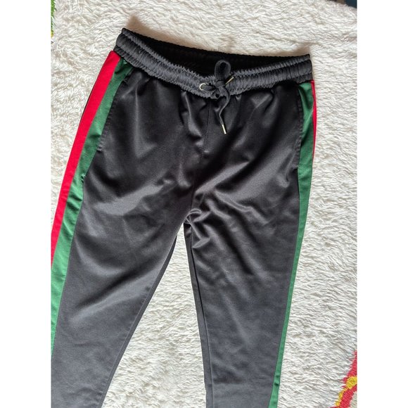 Urban ID designer black with red green striped workout pants L - Picture 2 of 5